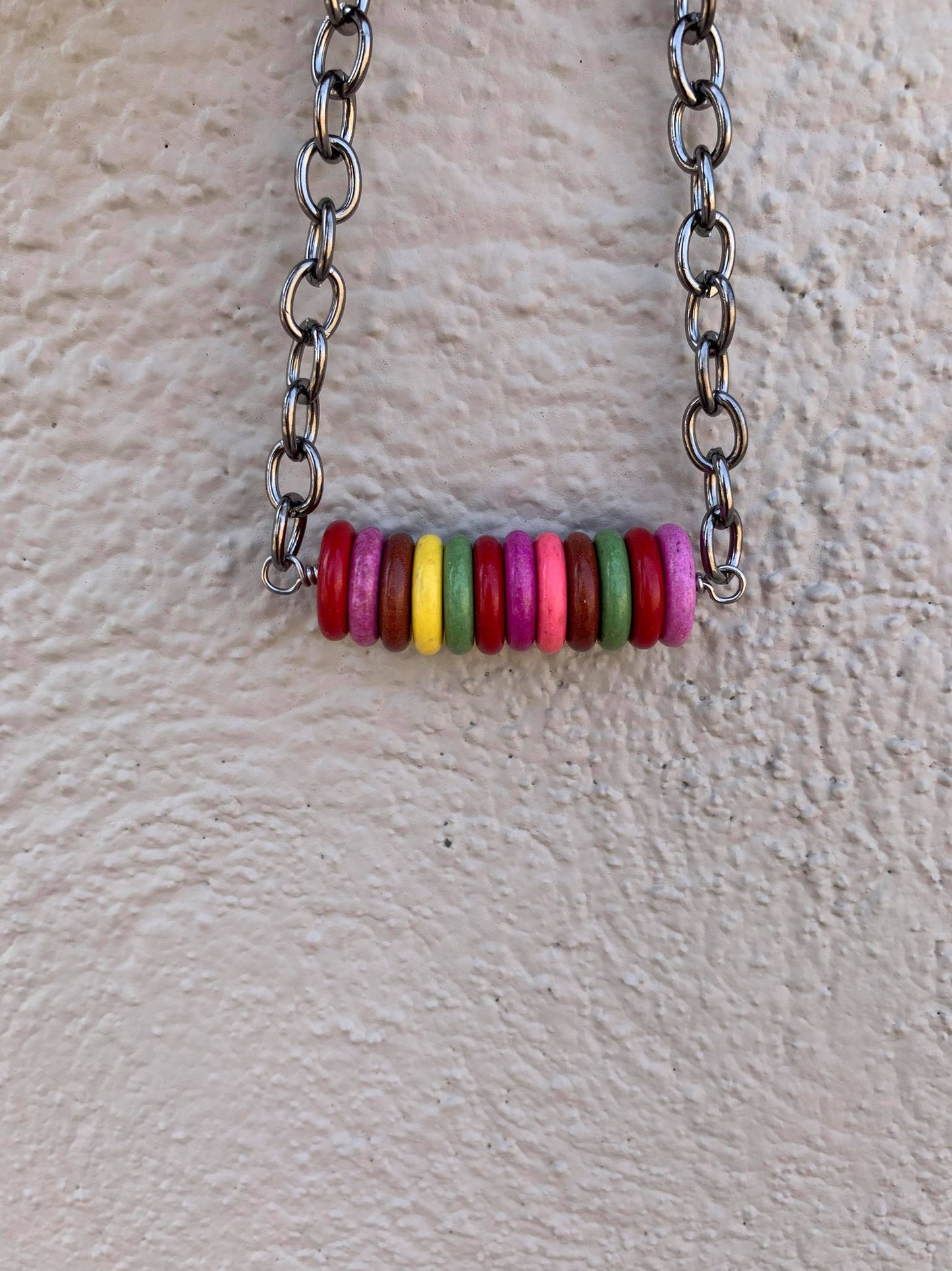 Multi Color Round Bar Stone Chain Necklace