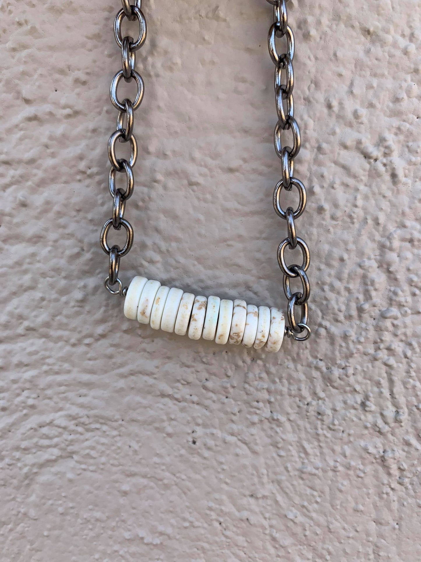 White Bone Round Bar Stone Chain Necklace