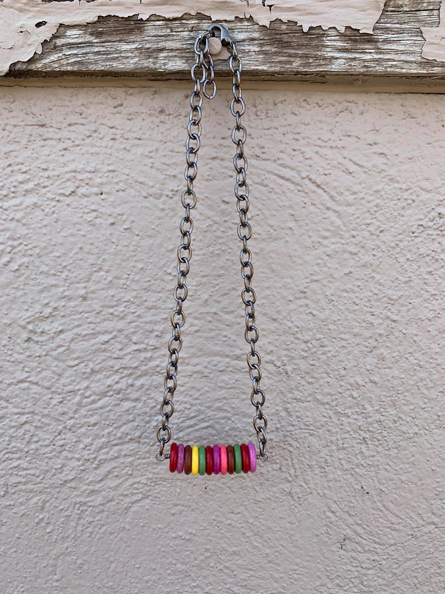 Multi Color Round Bar Stone Chain Necklace