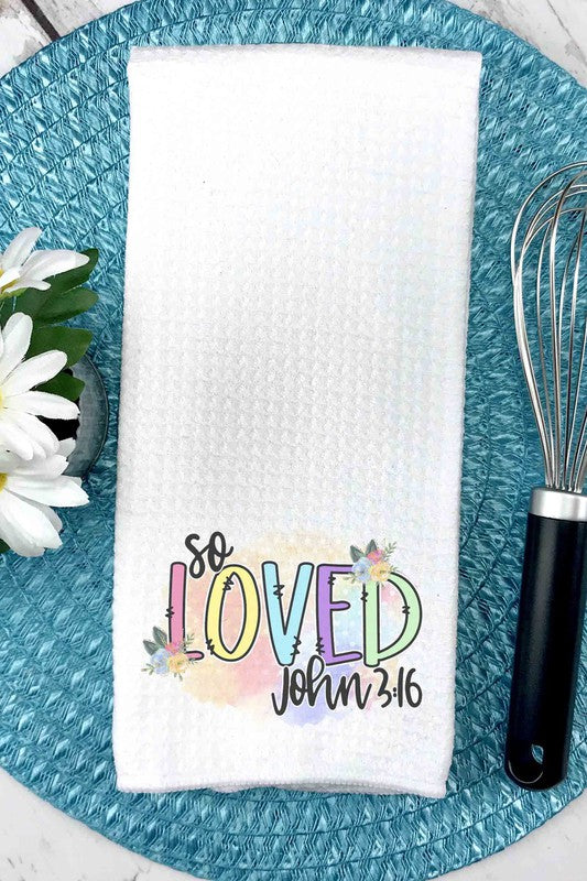 So Love John 3:16 Waffle Weave Towel Hand/Tea Towel