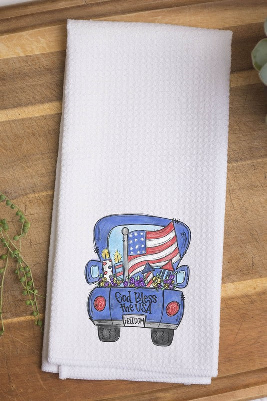 Patriotic Freedom Truck Waffle Weave Hand/Tea Towel