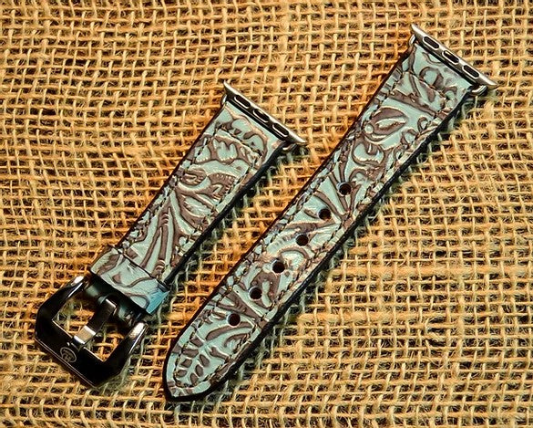 Leather Tapered Turquoise Floral Apple Watch Band