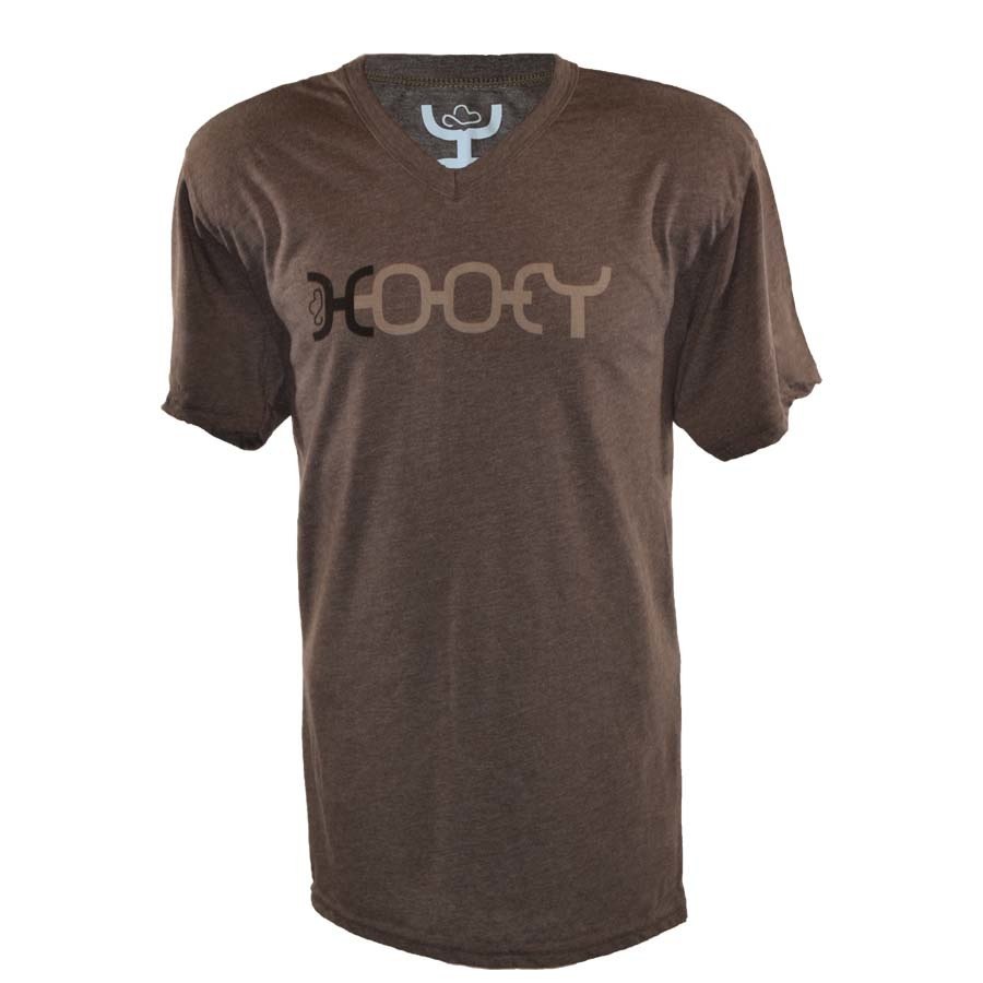 HOOey Brown custom v-neck, black/ brown Hooey written across the chest