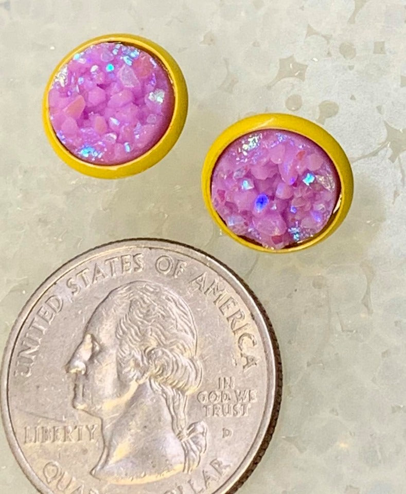 The Purple and Gold Druzy Earrings