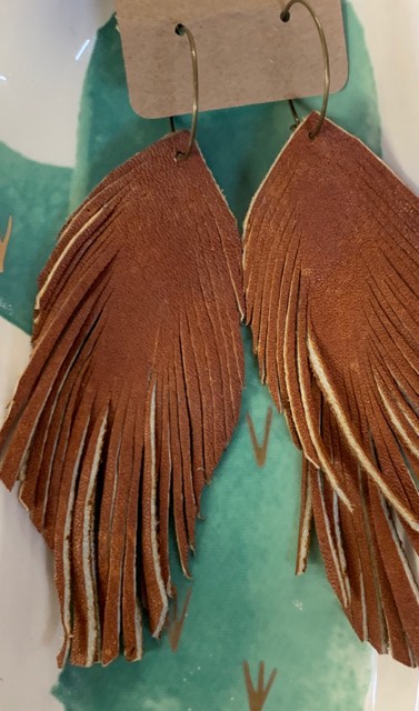 Genuine Leather Feather Earrings-Red Angus