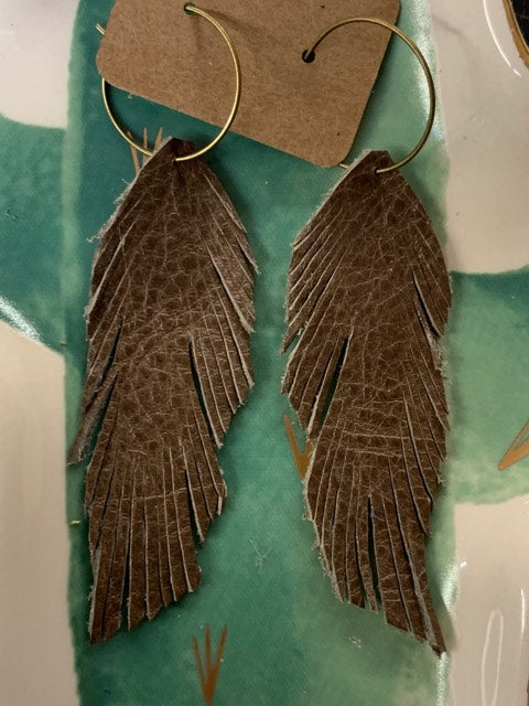 Genuine Leather Feather Earrings-Dust Storm