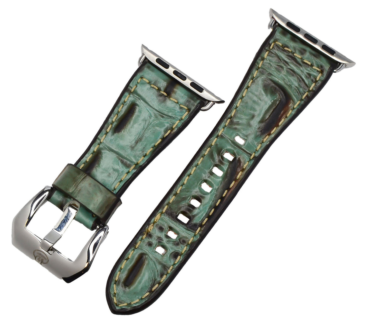 Leather Tapered Turquoise Embossed King Croc Watch Band