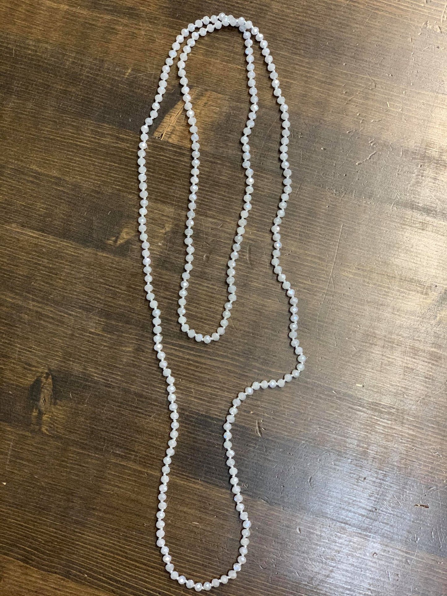 Grey Long Crystal Beaded Necklace