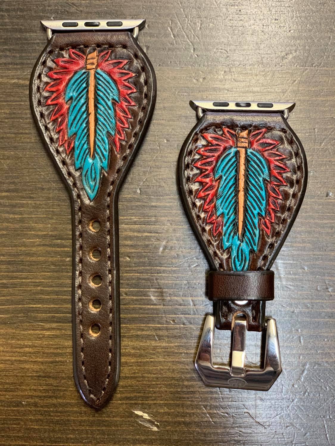 Leather Tear Drop Turquoise Feather Apple Watch Band