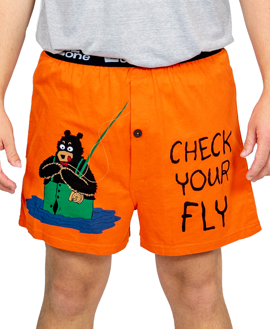 Lazy One Check Your Fly - Fishing | Men's Funny Boxer