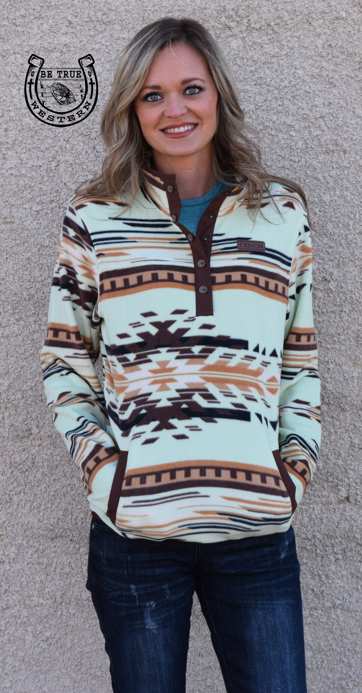 The Pastel Lime Green Aztec Cinch Pullover