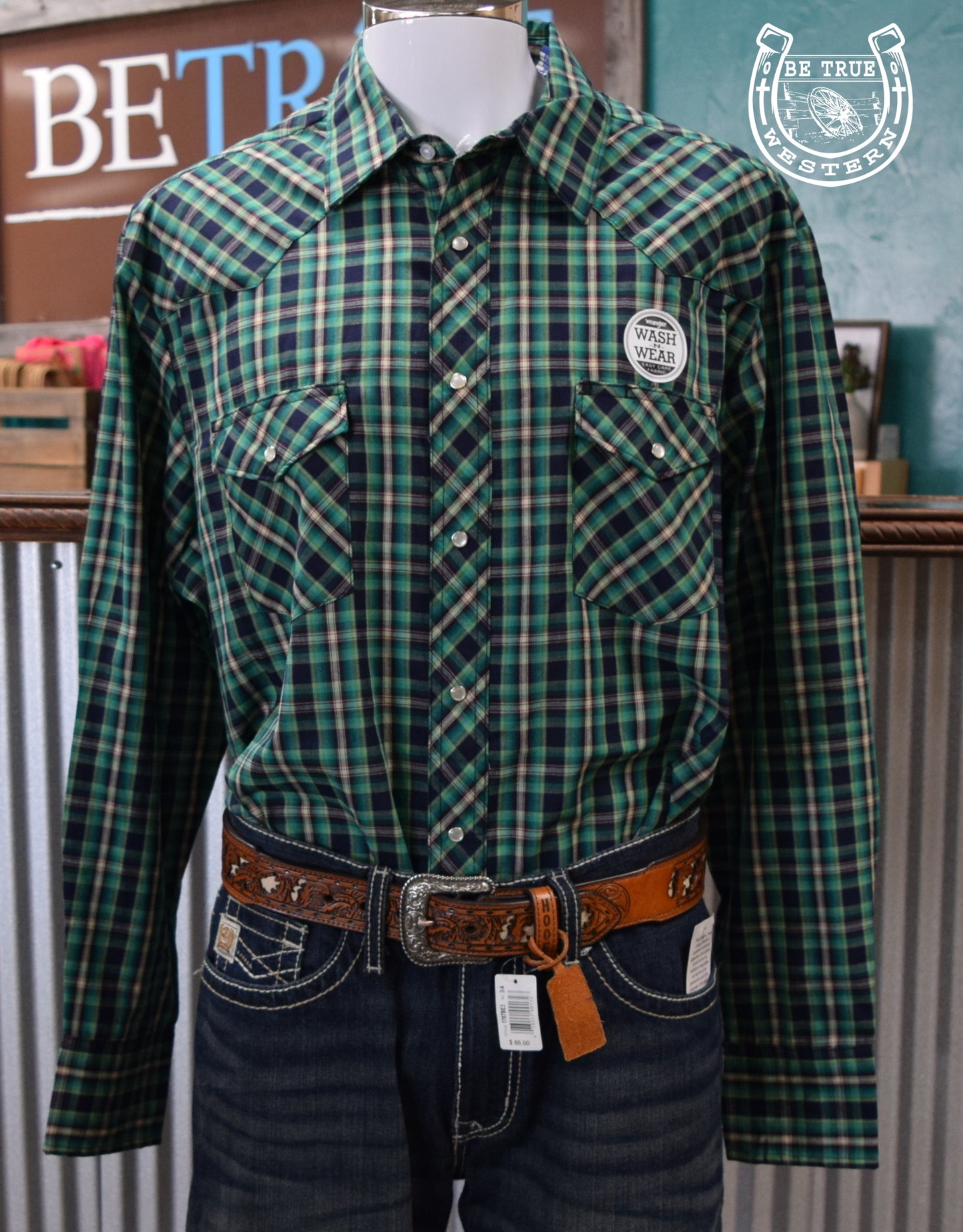 The Green Plaid Wrangler Pearl Snap