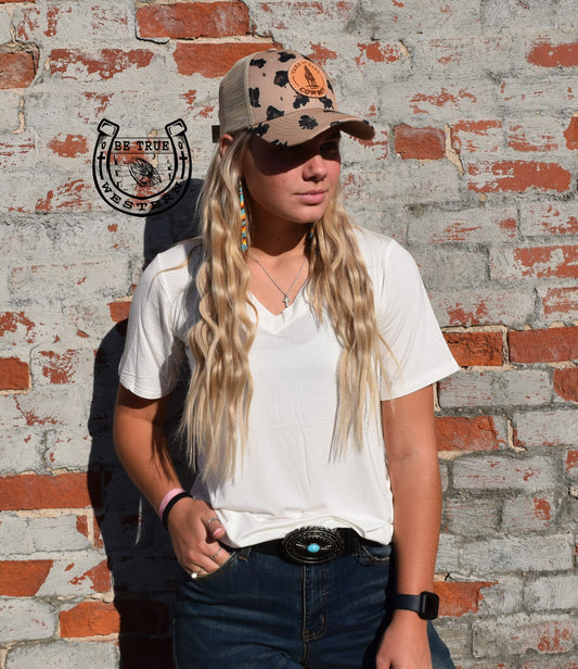 The Take it Easy Cowboy Leopard Leather Patch Cap