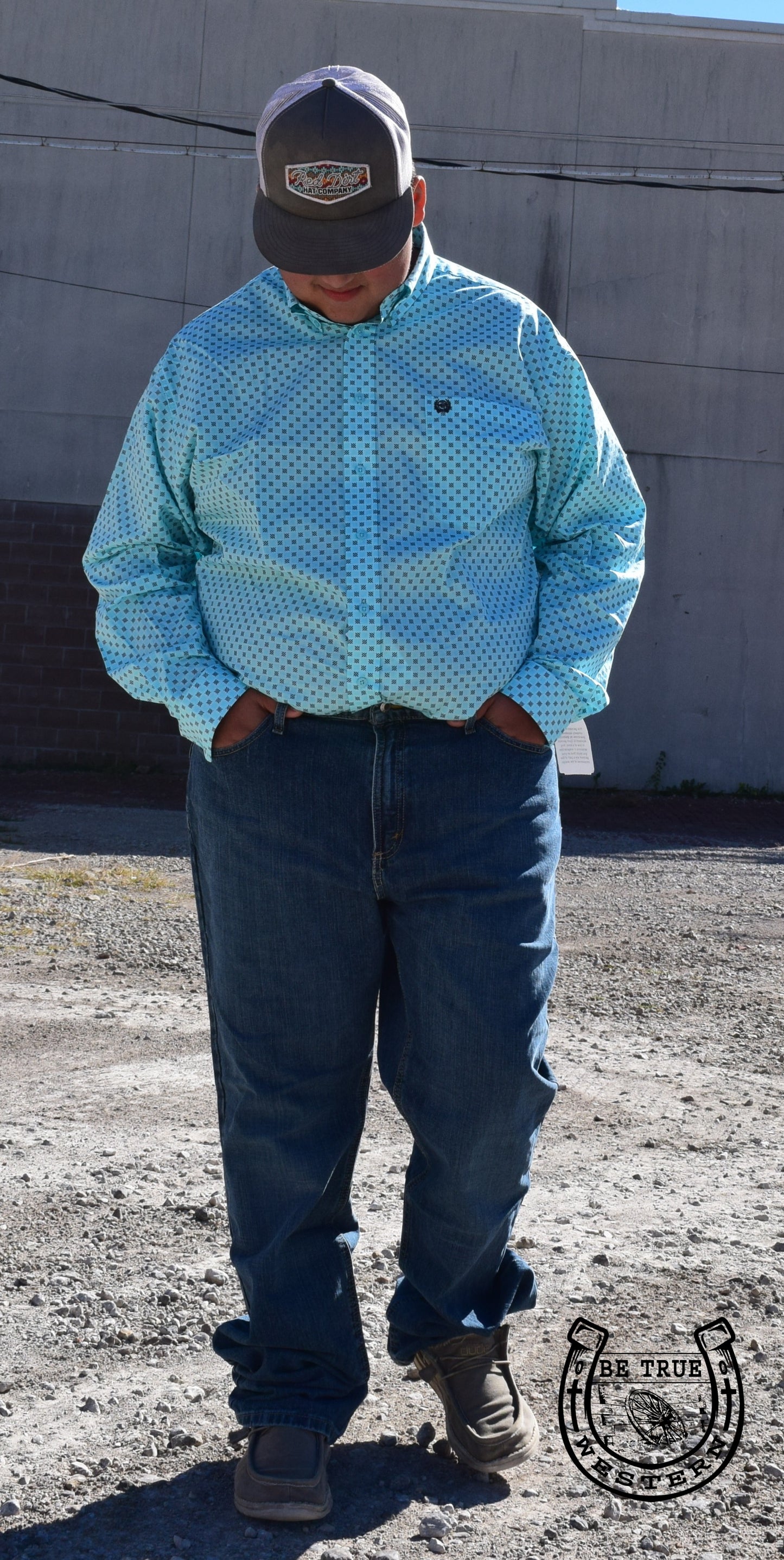 Mens Turquoise Cinch Button Down