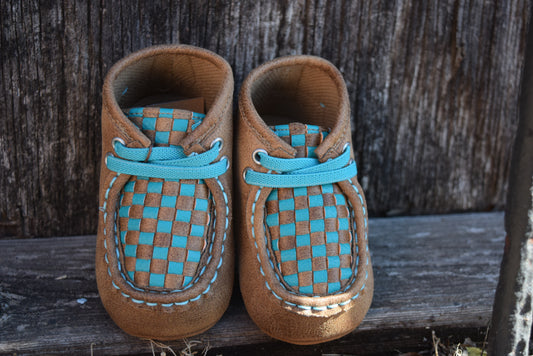 Turquoise Checkered Baby Buckers Infant Shoes