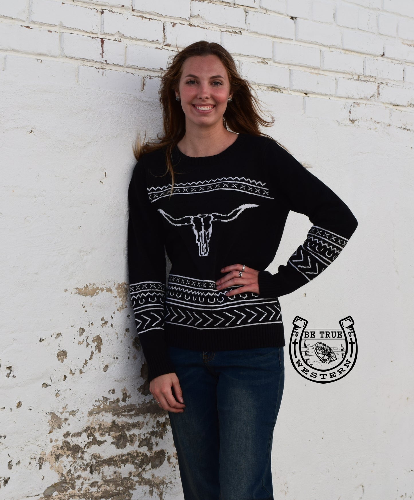 Black Southwestern Bullhorn Knit Sweater