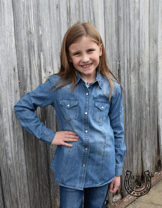 Girls Denim Long Sleeve Button Down by Cruel Girl