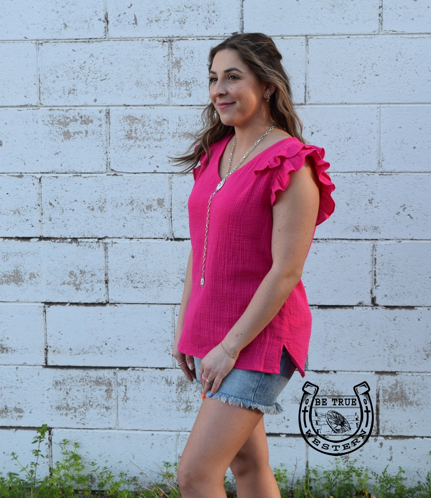 The Ruffled Edge Pink V-Neck Top