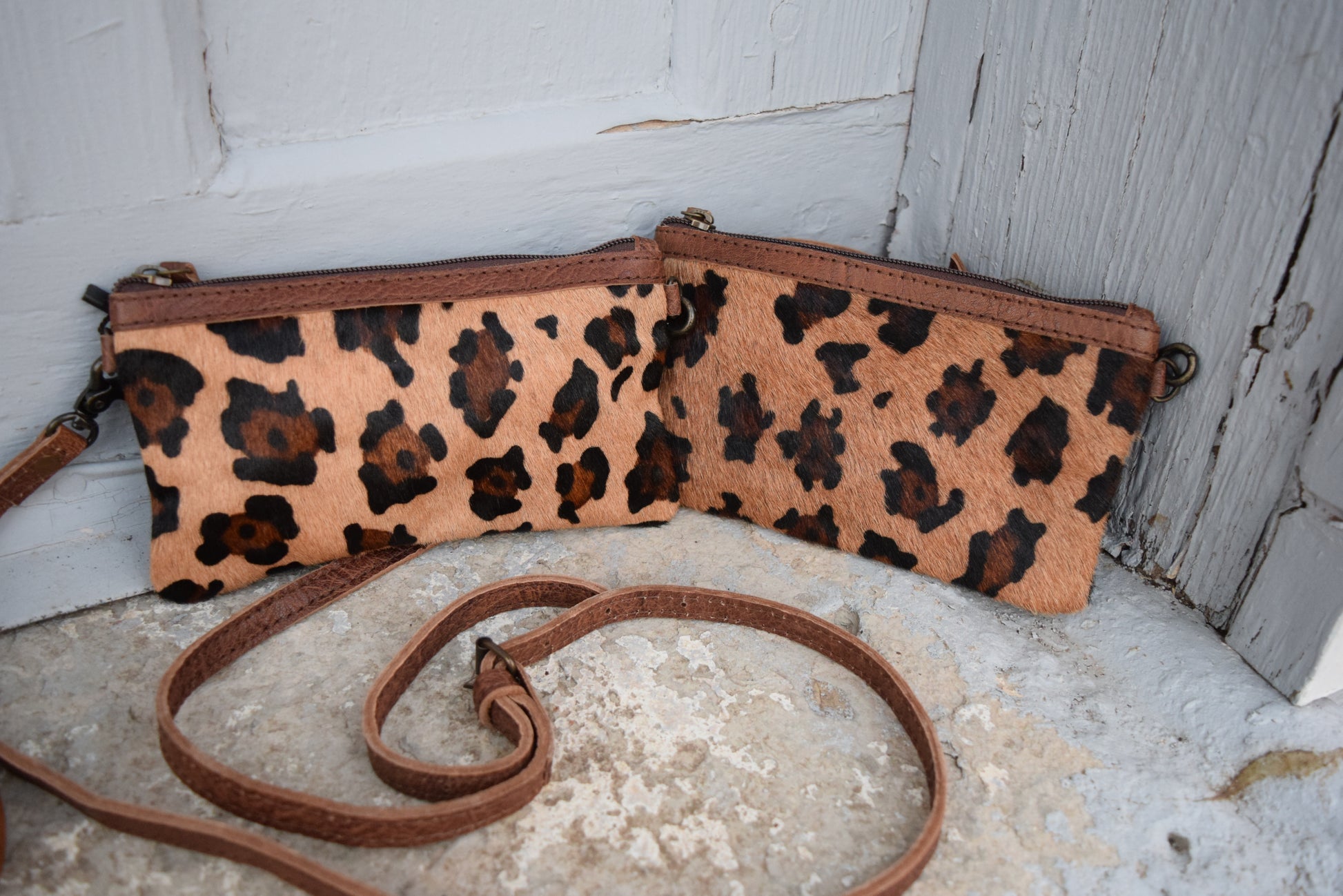 Acid Wash Cowhide Leopard and Fringe Bag