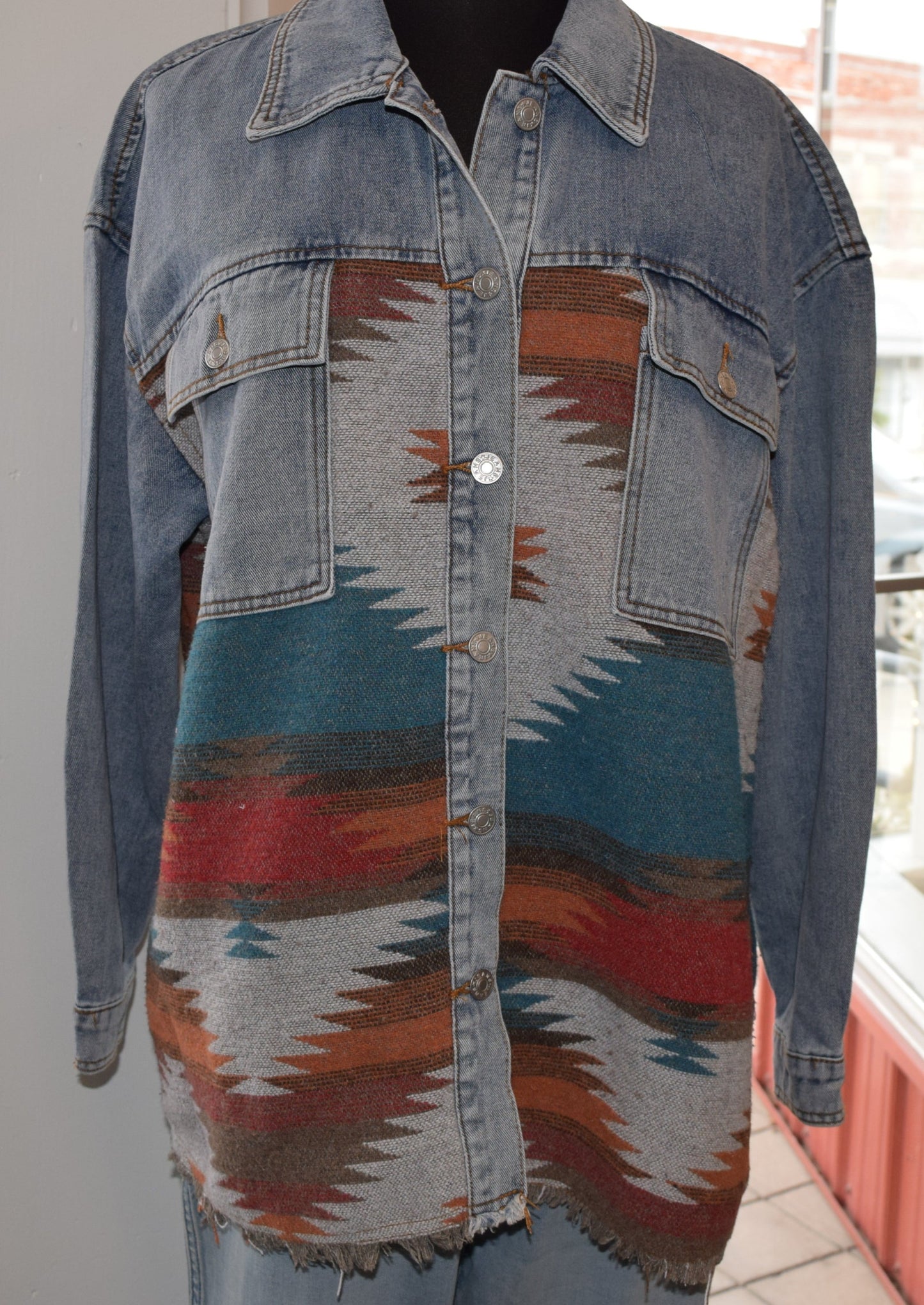 The Miranda Aztec Denim Shirt Jacket