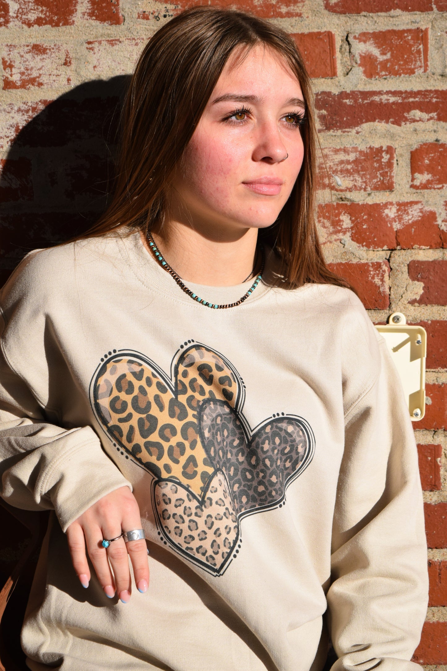 Three Leopard Hearts Sweater