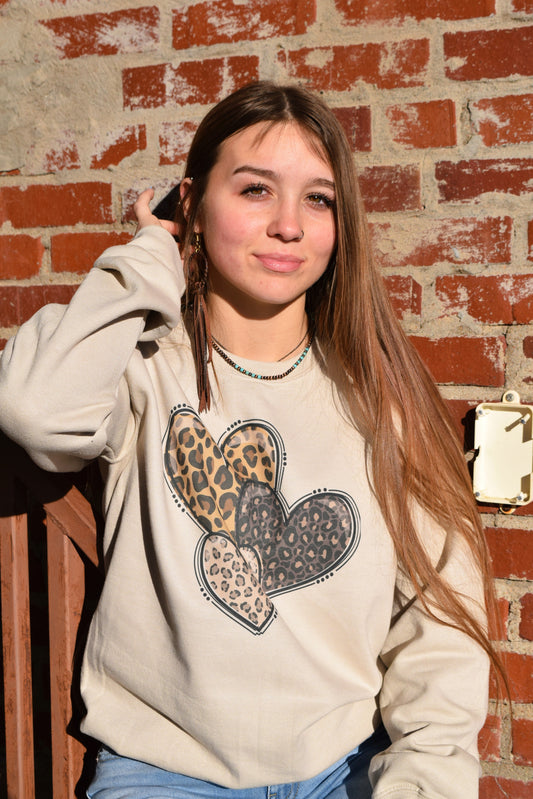 Three Leopard Hearts Sweater