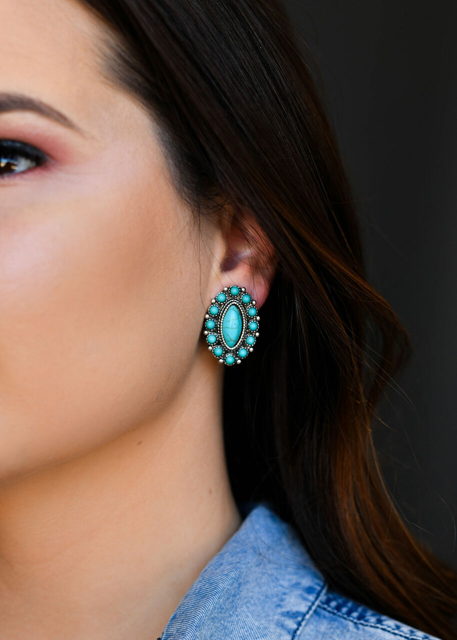 Elongated Turquoise Post Earring
