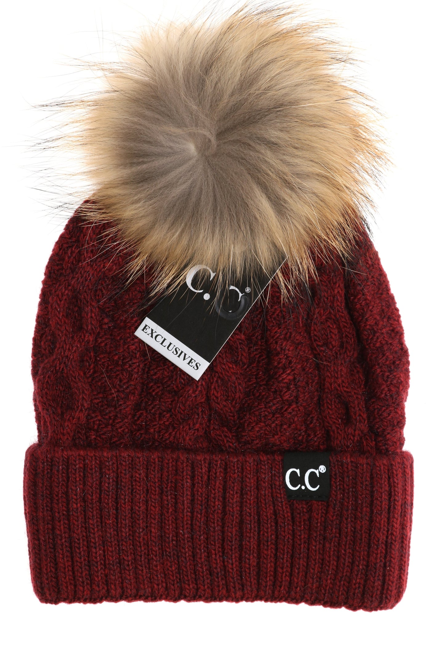 C.C Exclusive-Black Label Special Edition Ribbed Cuff Fur Pom Beanie- MULTIPLE COLORS
