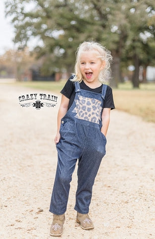 Crazy Train Baby Oh My Overalls Denim with Leopard Pocket
