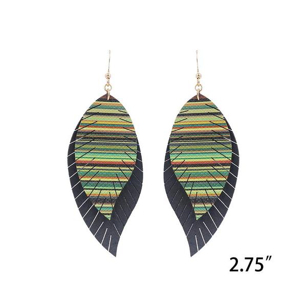 Black and Serape Feather Faux Leather Earrings
