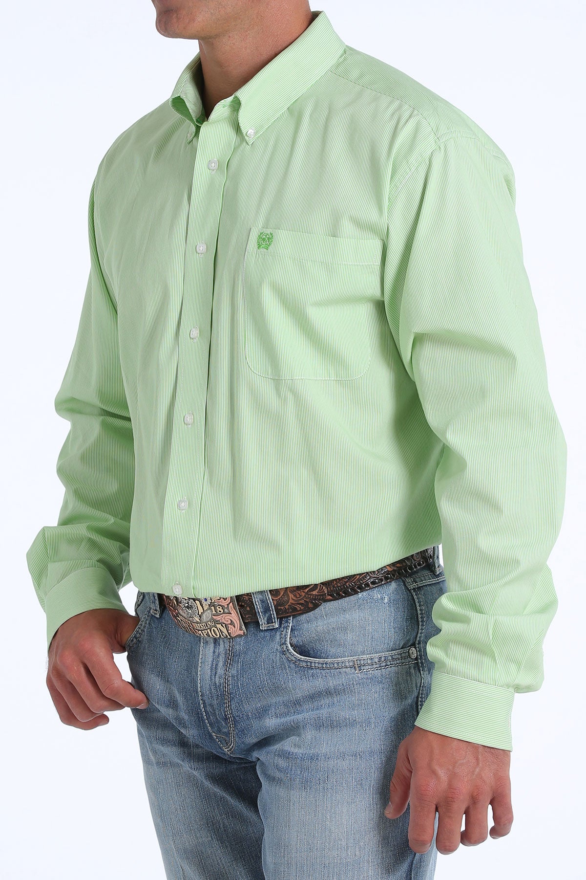 Cinch Men's Lime Green Pinstripe Button-Down Shirt