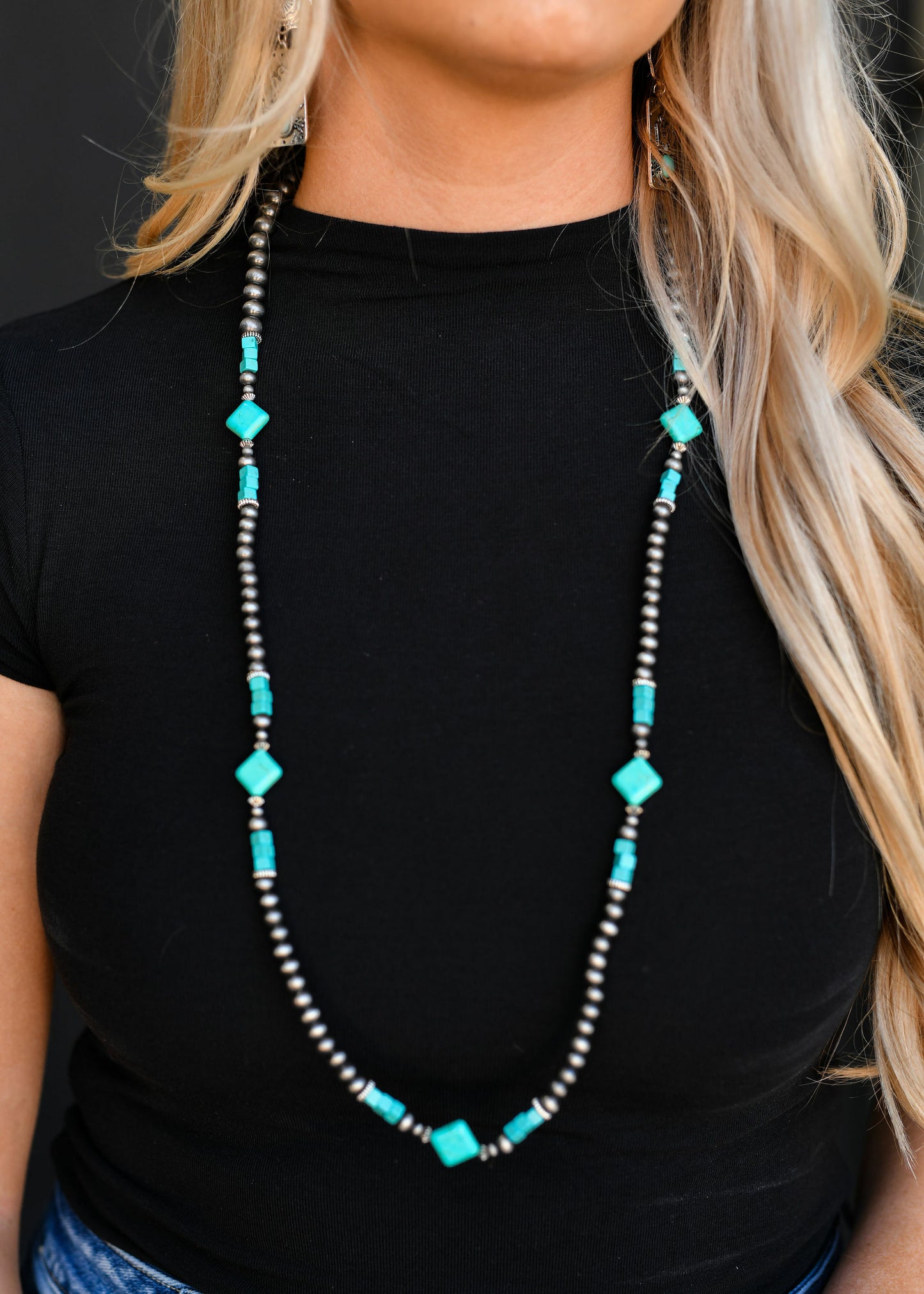 Navajo Pearl and Turquoise Necklace with Turquoise Diamond Accents