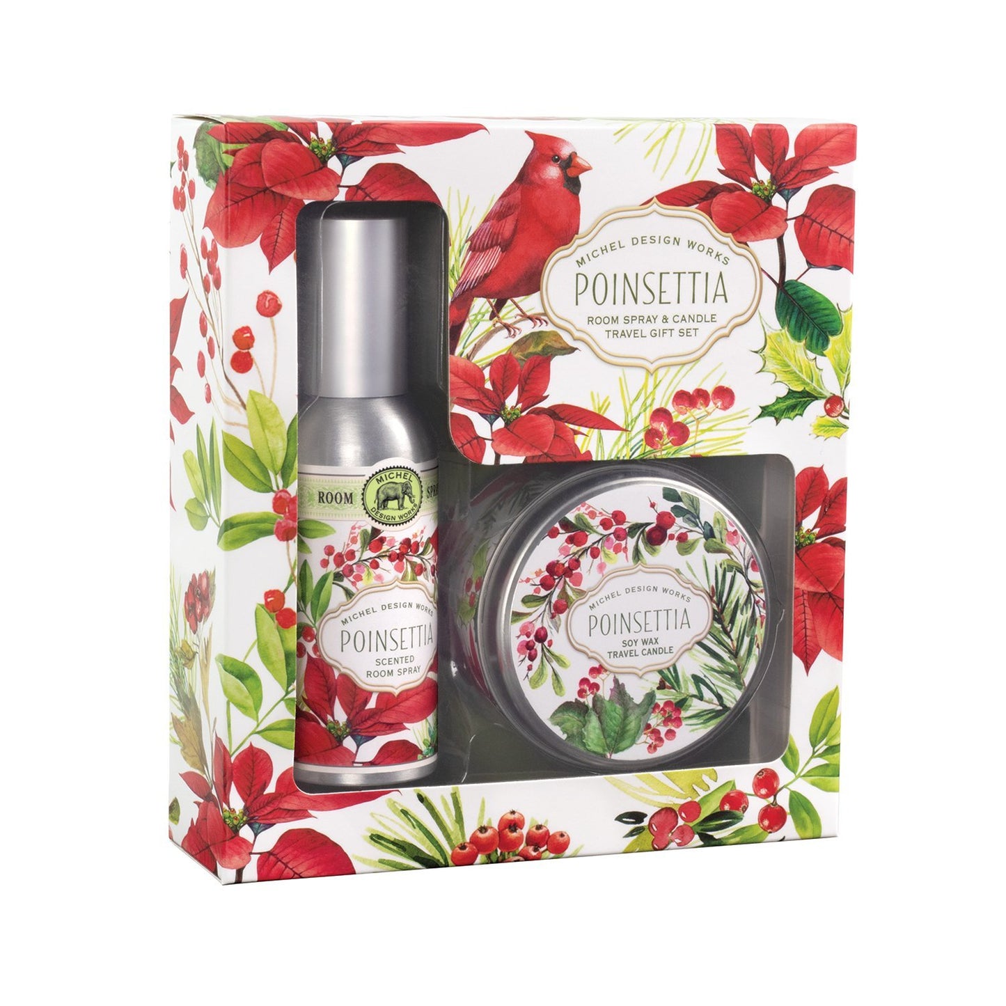 Michel Design Works Poinsettia Room Spray and Candle Travel Gift Set