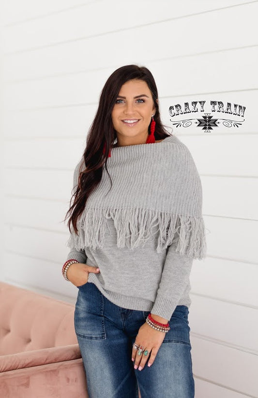 Crazy Train Grey Shanna Fringe Sweater