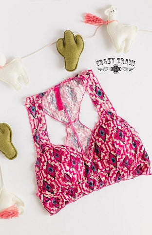 The Way Out West Pink Aztec Lace Bralette
