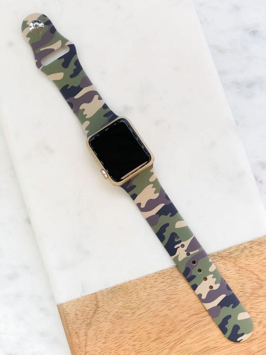 Green Camouflage Printed Silicone Smart Watch Band