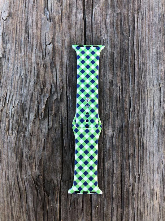 Green and Navy Plaid Apple Watch Band (two sizes)