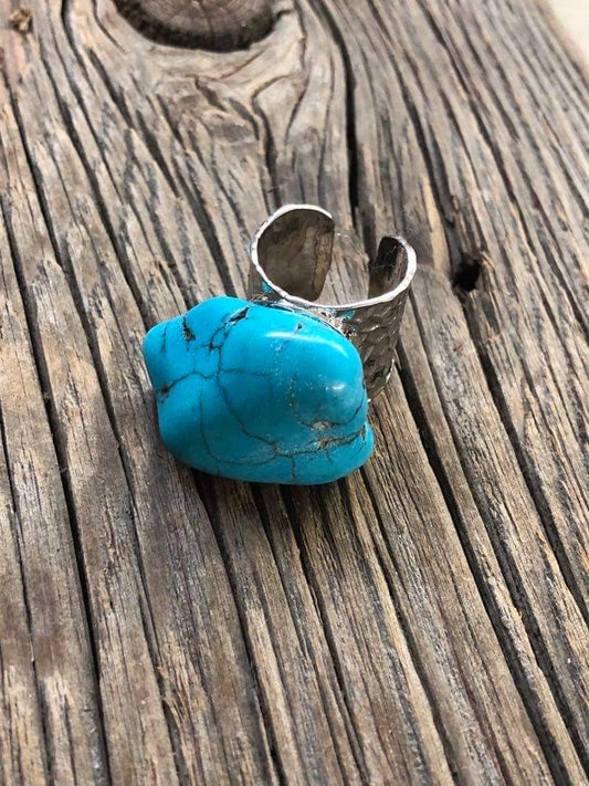 Turquoise Chunk on Cuff Ring