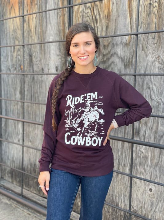 Ride'em Cowboy Wine Light Sweater