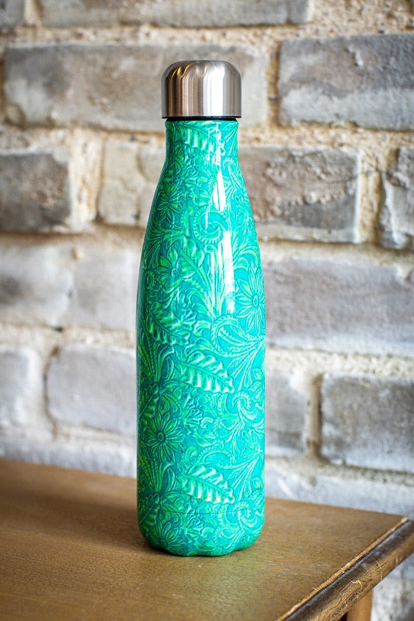 Turquoise Tooled Print Metal Bottle