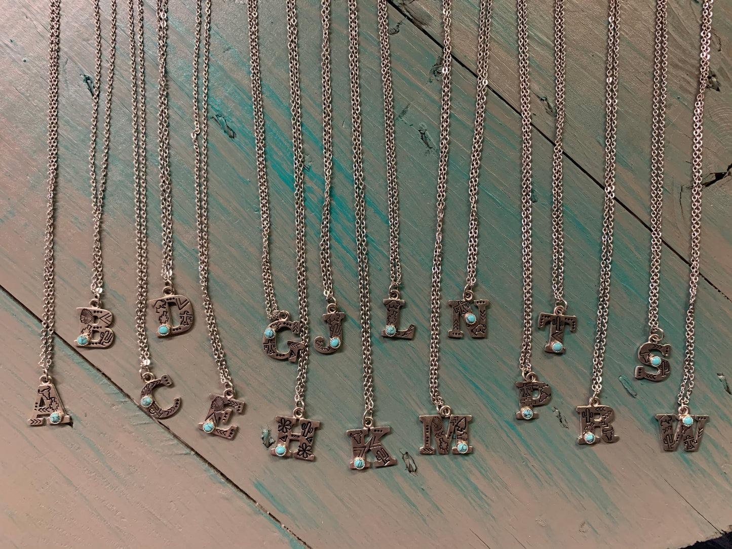 Turquoise Stamped Initial Necklaces