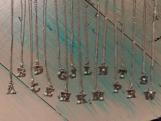 Turquoise Stamped Initial Necklaces