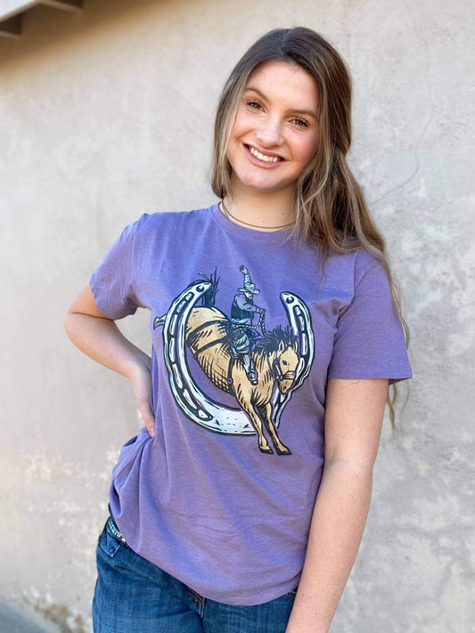 Purple Bellagio Horseshoe and Bronc Tee