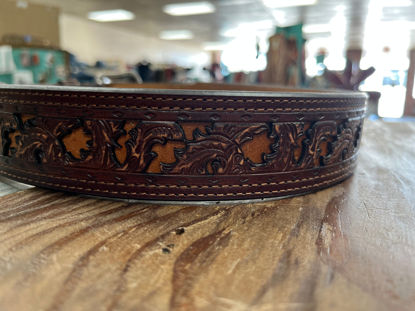 Hooey Western Mens Belt Leather Tooled Cutout Brown/Brown