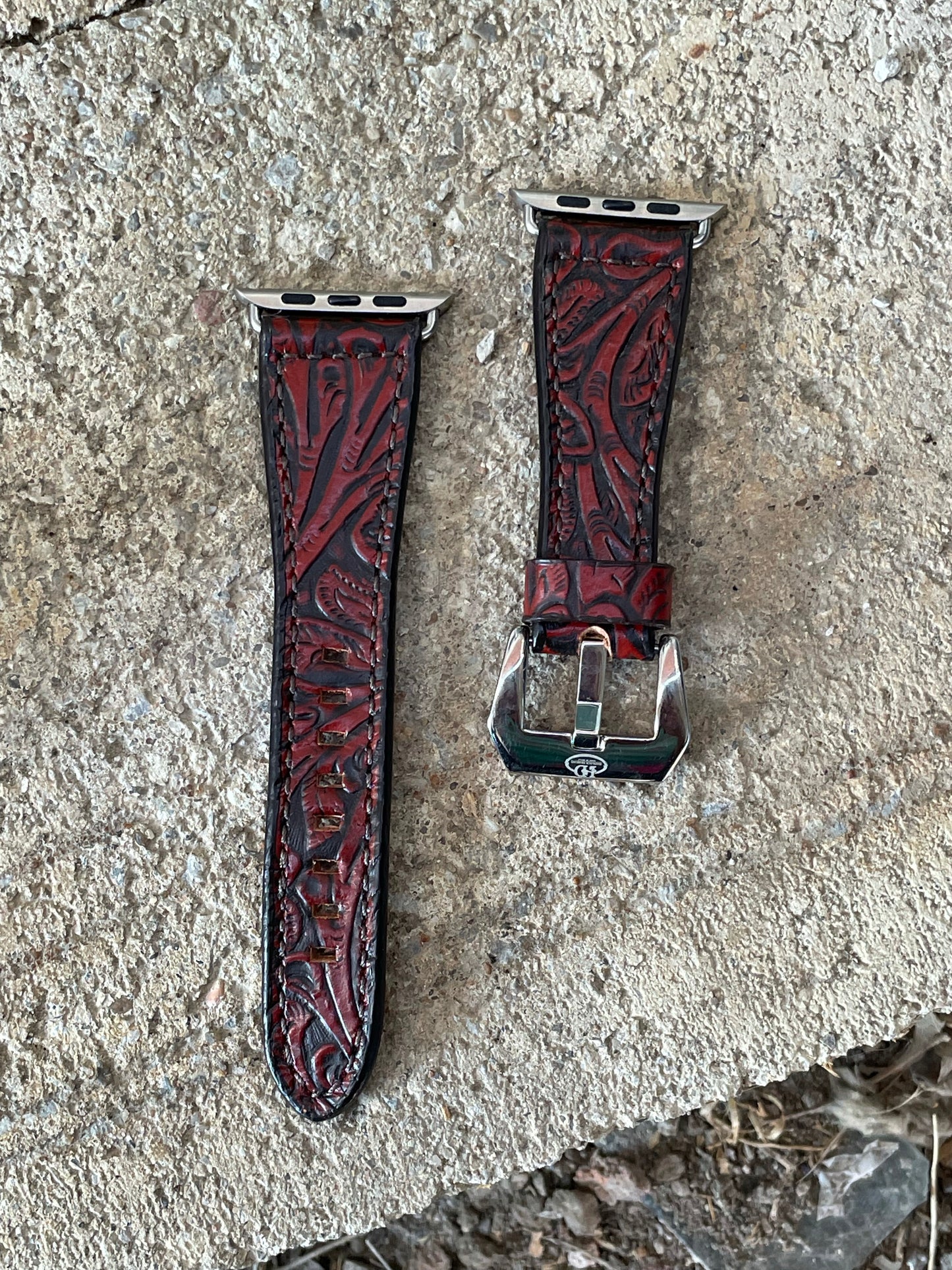 Leather Tapered Antique Red Floral Apple Watch Band