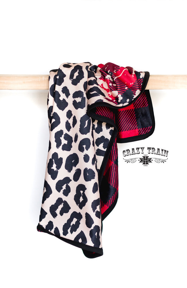 Crazy Train Lodge Creek Plaid and Snow Leopard Blanket (TWO SIZES)
