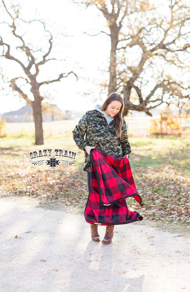 Crazy Train Lodge Creek Plaid and Snow Leopard Blanket (TWO SIZES)