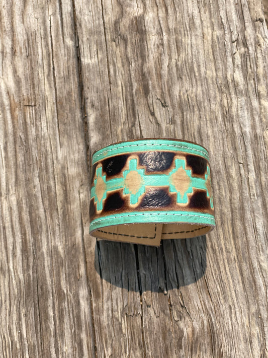 Turquoise/Brown Leather Cuff Bracelet