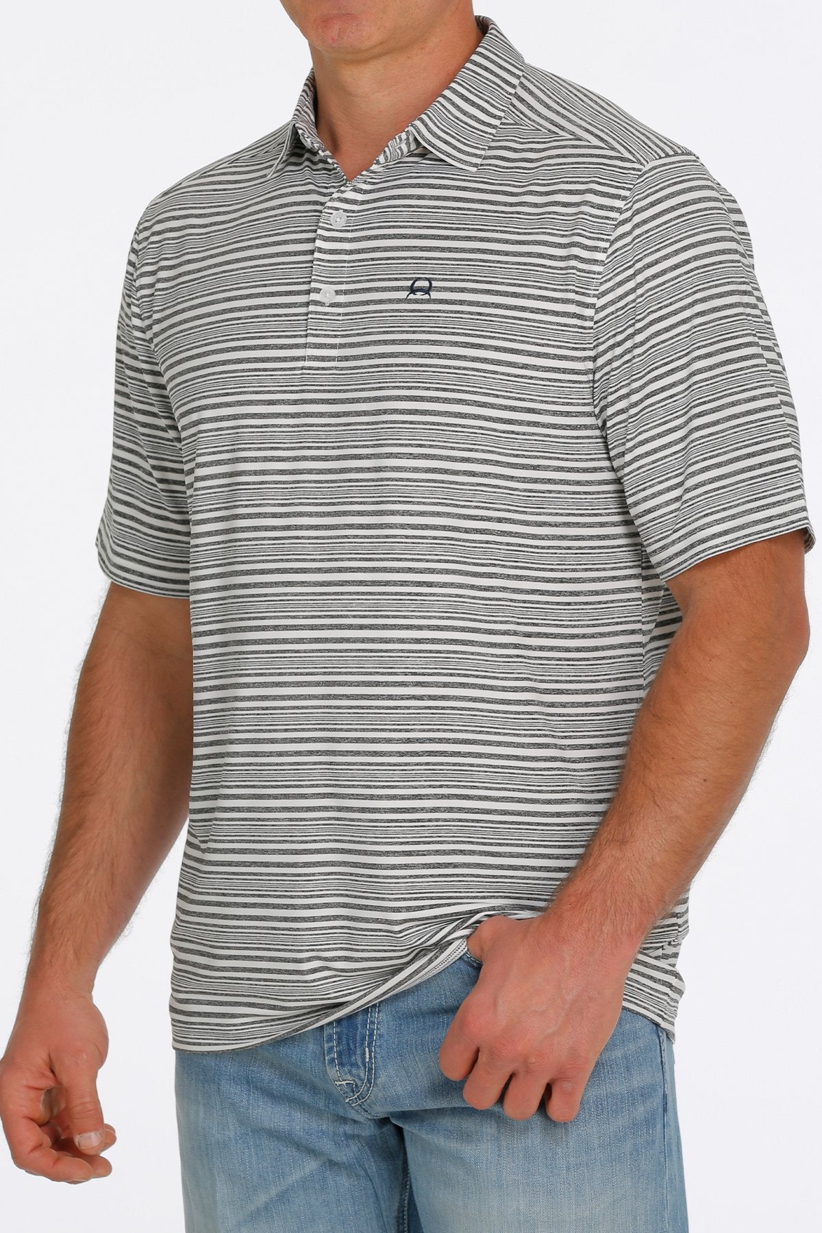 Cinch Grey/White Strip Arena Flex Polo Short Sleeve