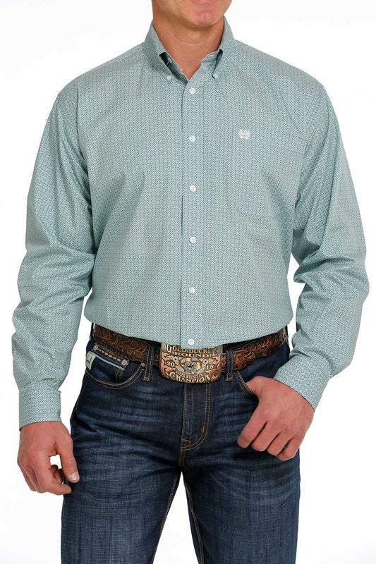 Cinch Men's Teal Geometric Print Button-Down Western Shirt